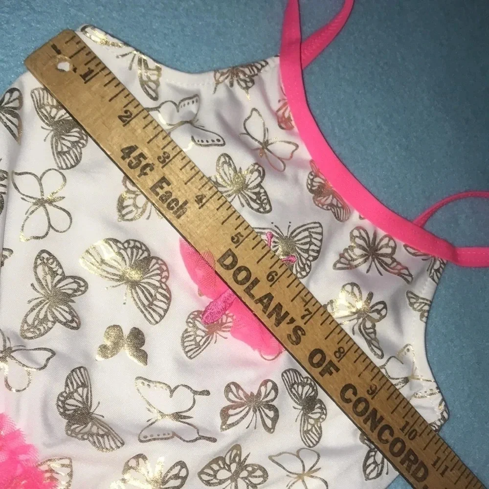 PENELOPE MACK Ltd. one piece swimsuit tutu ruffle gold butterflies lined size 6X